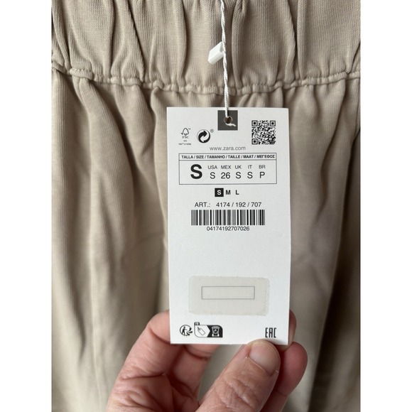 Zara Beige Elastic Waist Slouchy Pull On Flowy Baggy Pants Women's S NWT! - Picture 3 of 6